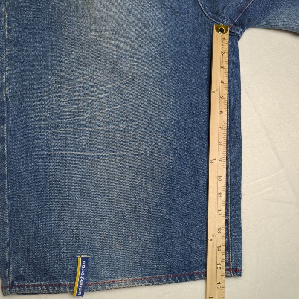 Vintage Y2K Baggy Rocawear‎ Blue Wide Leg Embroidered Jorts sz. 38W Hip Hop - Picture 16 of 16